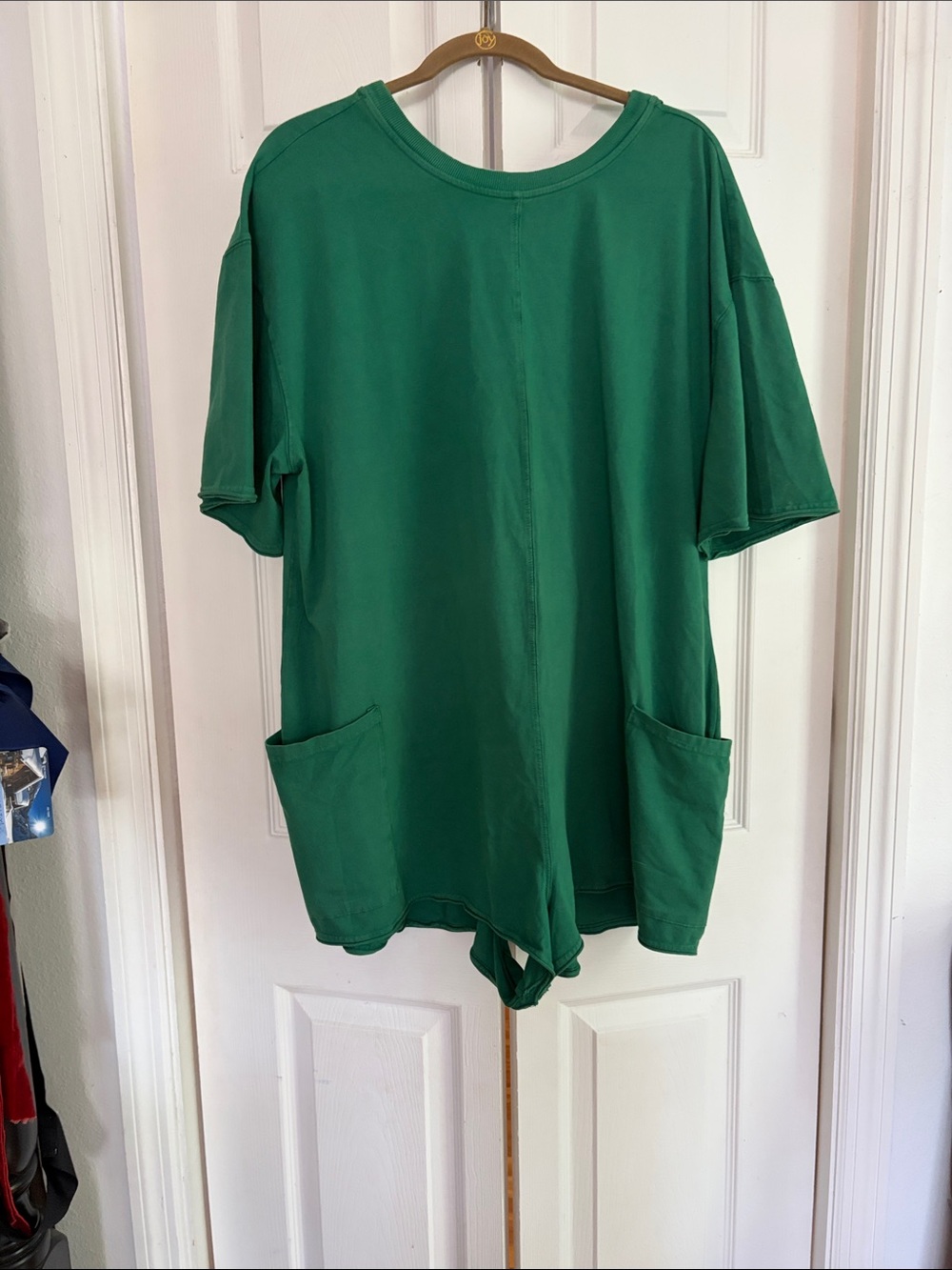 FP Movement by Free People Emerald Green Short-Sleeve Romper with Pockets